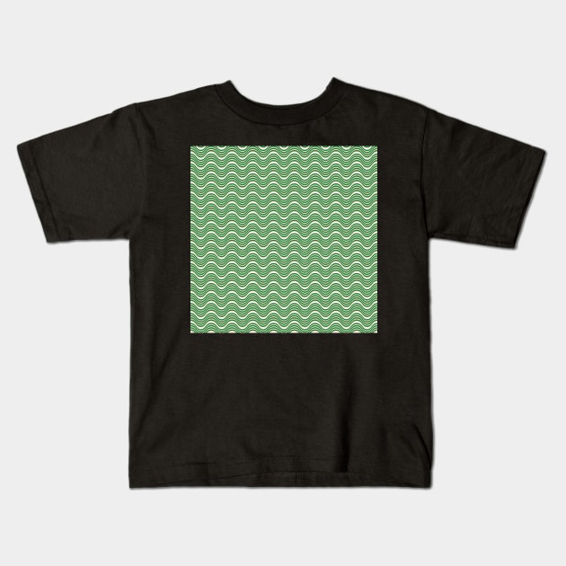 Green Beige Wavy Lines Pattern Kids T-Shirt by 2CreativeNomads